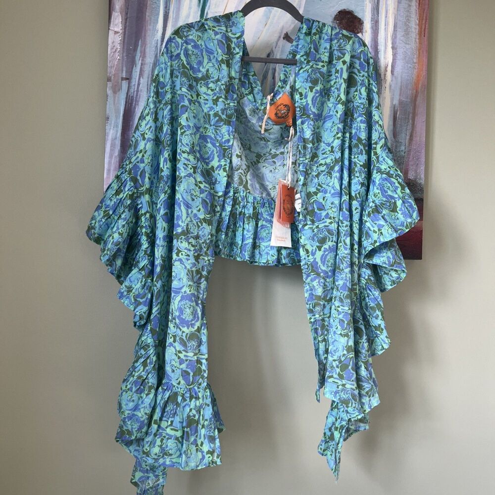 Coniglio Palm Beach OS Mini Ruffle Power Pareo Feonies Jade Lagoon Cotton NWT